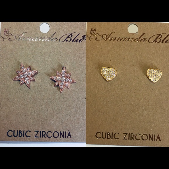 Micro Paved Starburst & Heart Stud Earrings Set - Picture 4 of 4